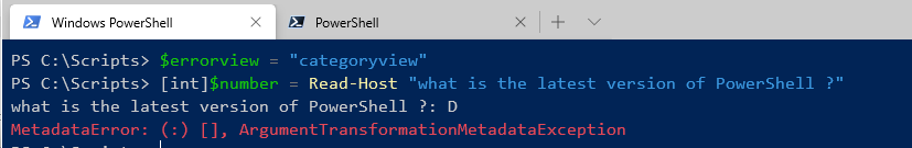PowerShell 5 Error Message using Category View